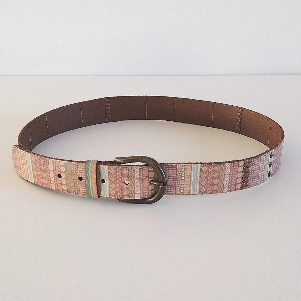 Fossil pastel print leather accented belt M